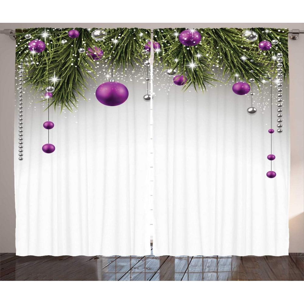 imageAmbesonne Christmas Curtains Tree with Tinsel and Ball with Present Wrap Ribbon Celebration Picture Living Room Bedroom Window Drapes 2 Panel Set 108 X 84 Purple Grey