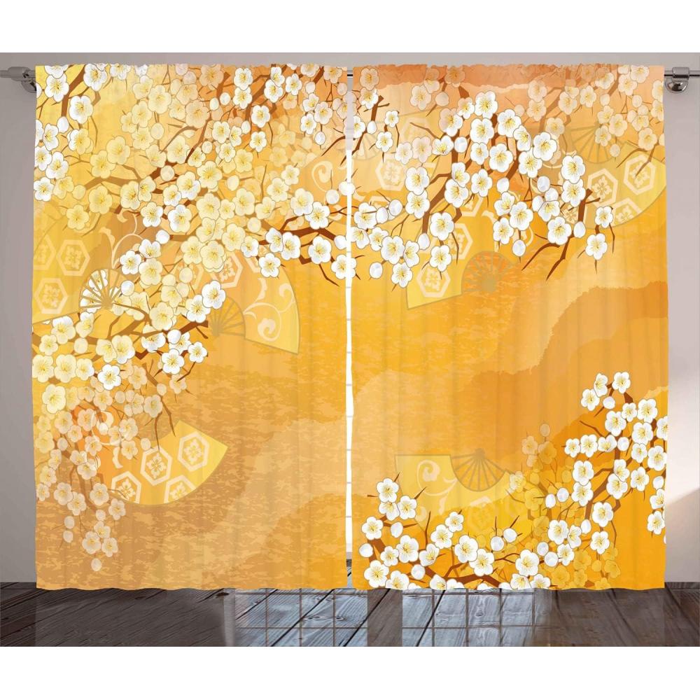 imageAmbesonne East Curtains Japanese Cherry Blossom Sakura Tree Branches Blooms Art Living Room Bedroom Window Drapes 2 Panel Set 108 X 84 Marigold Cream
