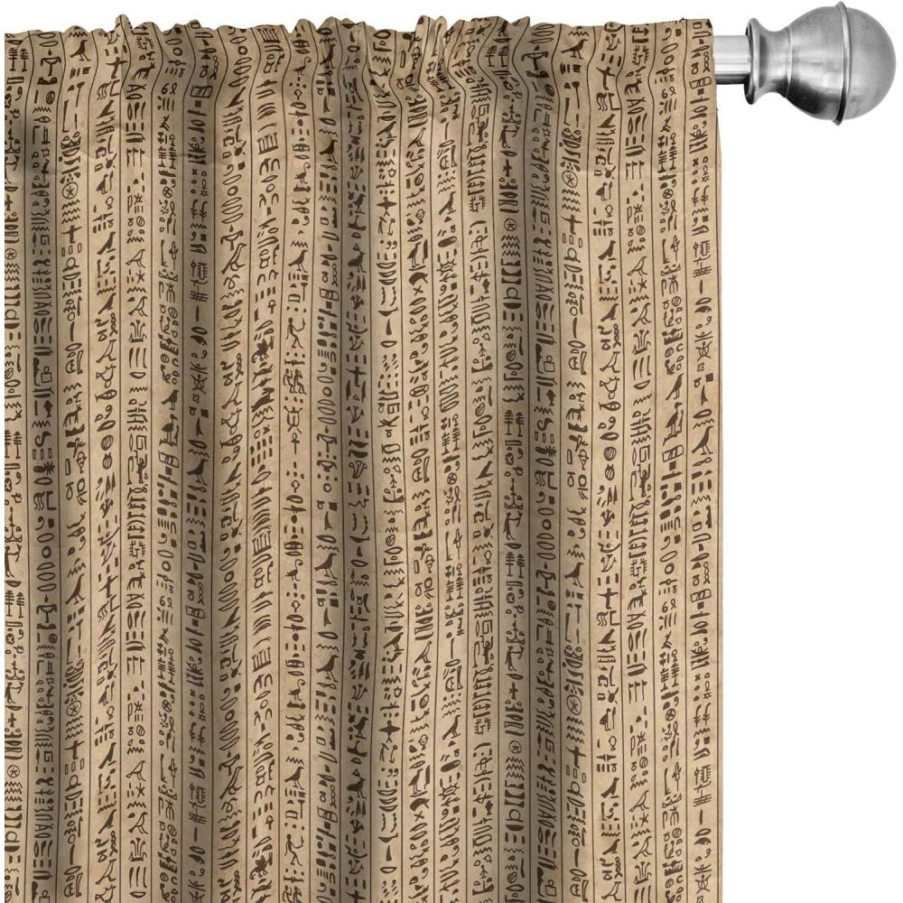 imageAmbesonne Egyptian Print Curtains Hieroglyphs Grunge Pattern on Stripes Archeology History Language Window Treatments 2 Panel Set for Living Room Bedroom Pair of 28 x 63 Brown Black