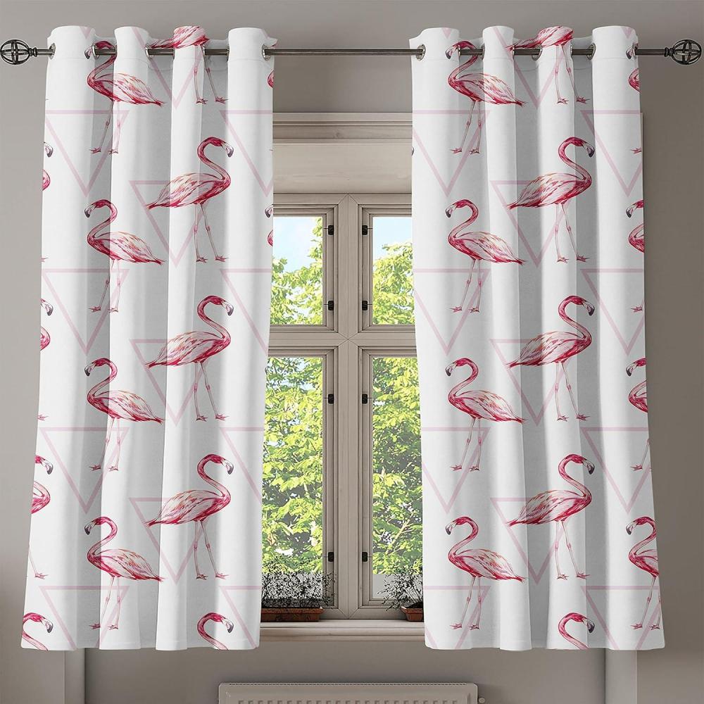 imageAmbesonne Flamingo Grommet Curtain Realistic Drawing Style Animals on Geometrical Backdrop with Pink Triangles Decorative 2Panel Window Drapes for Bedroom Living Room 50 x 54 Pink Peach WhitePink Peach White