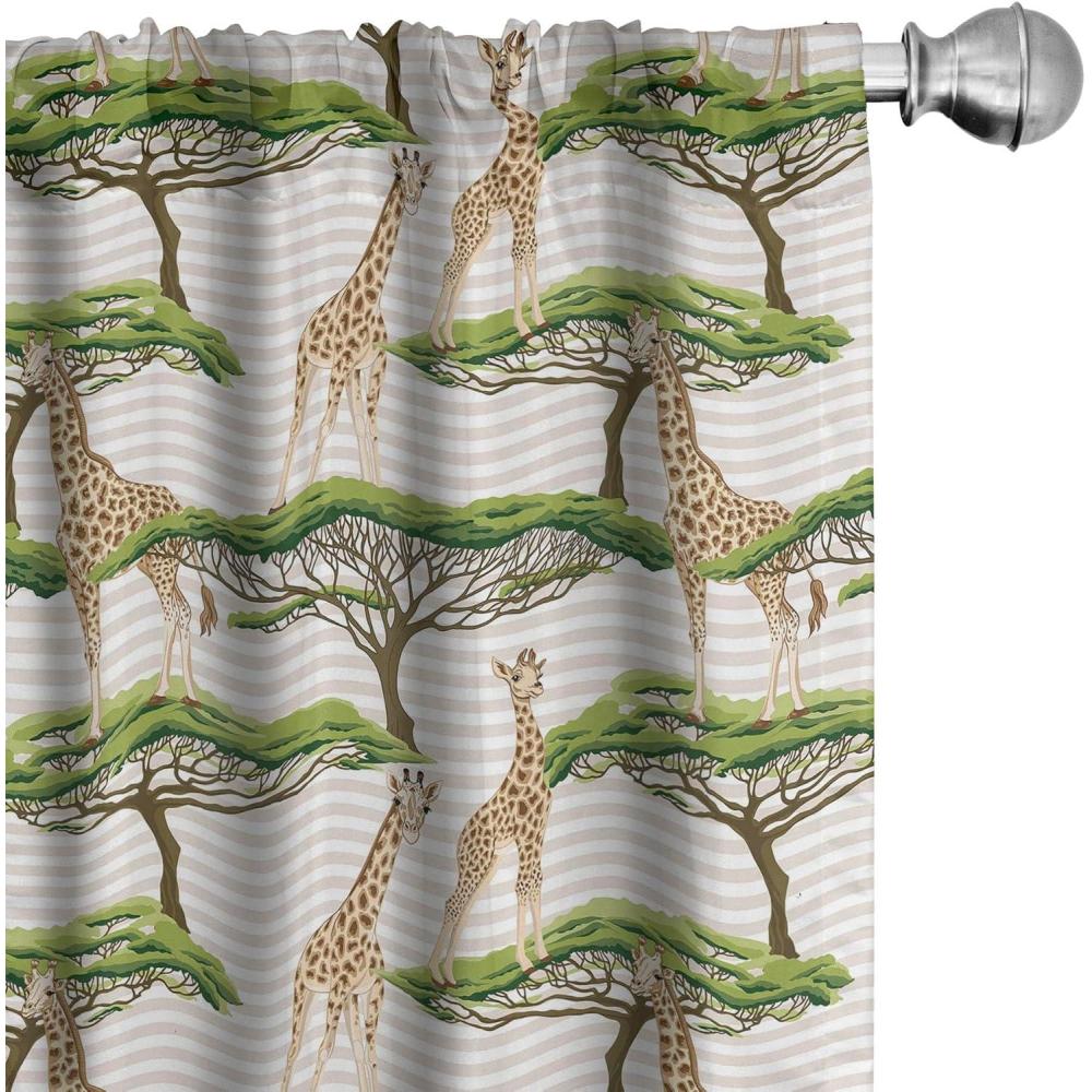 imageAmbesonne Giraffe Curtains Animal Print with African Tree Cartoon Concept Nature Art on Neutral Stripes Window Treatments 2 Panel Set for Living Room Bedroom Pair of 28 x 63 Green Camel TanGreen Camel Tan