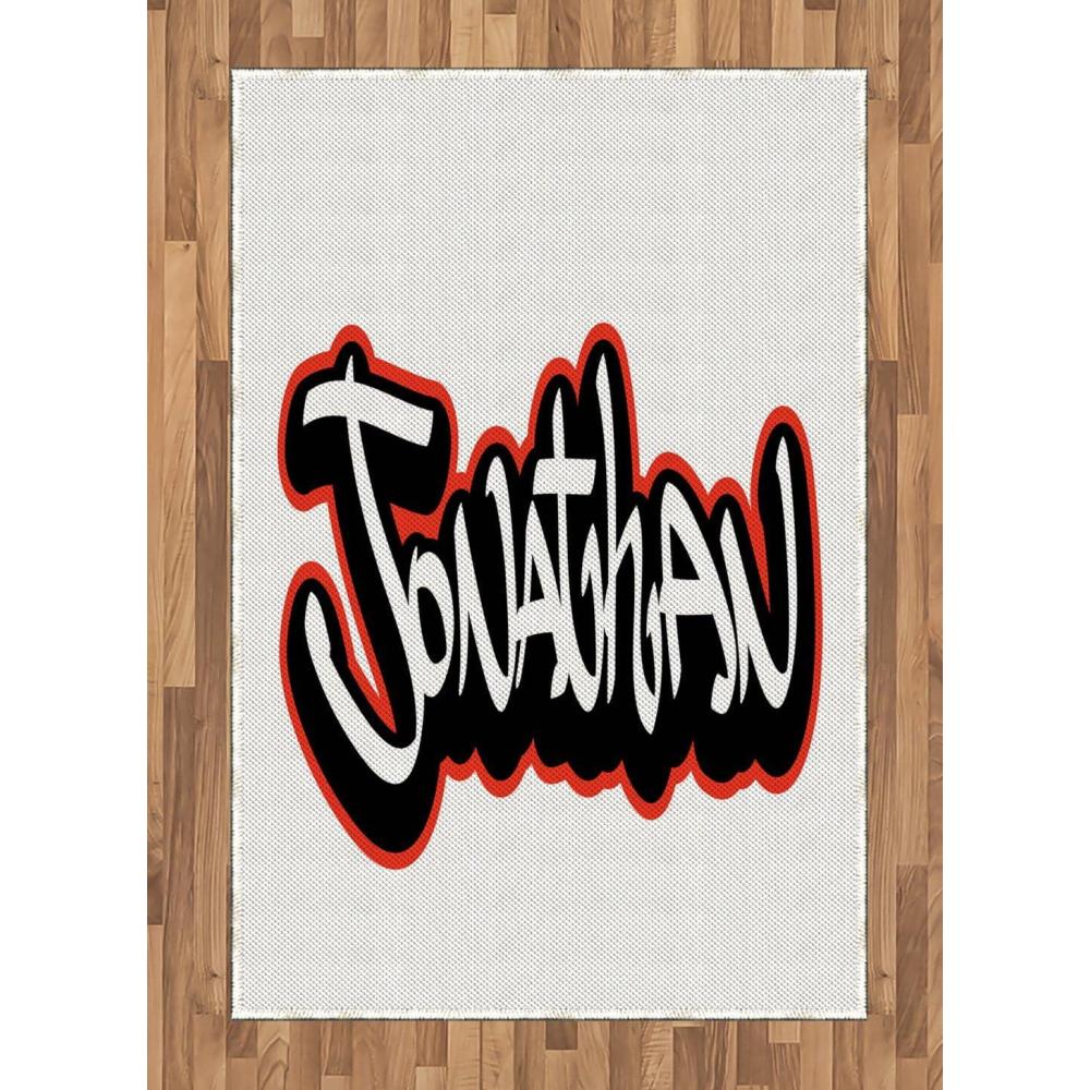 imageAmbesonne Jonathan Area Rug Teenage Boys Name Graffito Urban Arts Illustration Youthful Modern Flat Woven Accent Rug for Living Room Bedroom Dining Room 4 X 5 7 Vermilion Black and White