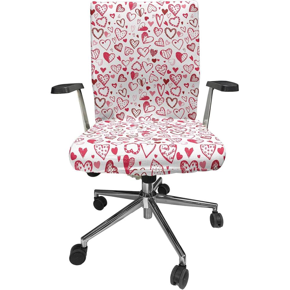 imageAmbesonne Love Office Chair Cover Valentine Hearts Gatherings Engagement Honeymoon Arrow Doodle Style Print Stretchable Decorative Universal Size High Back Printed Slipcover Magenta Ruby WhiteMagenta Ruby White