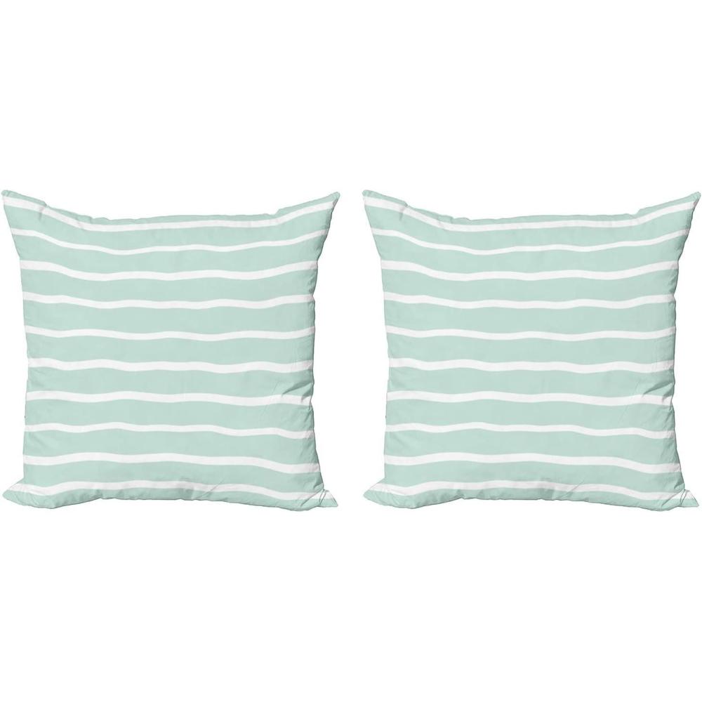 imageAmbesonne Mint Decorative Throw Pillow Case Pack of 2 Horizontal Wavy Lines White Striped Abstract Soft Toned Nautical Art Display Couch Bedroom Living Room Cushion Cover 20 Almond Green White24