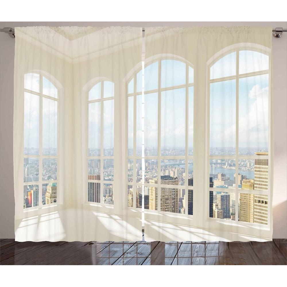 imageAmbesonne Modern Curtains Big White Contemporary Apartment Flat Overlooking The City Urban View Print Living Room Bedroom Window Drapes 2 Panel Set 108 X 84 Pale Blue White
