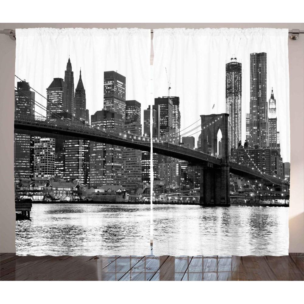 imageAmbesonne Modern Curtains Brooklyn Bridge Sunset Manhattan American New York City Famous Town Image Living Room Bedroom Window Drapes 2 Panel Set 108 X 84 Black and White
