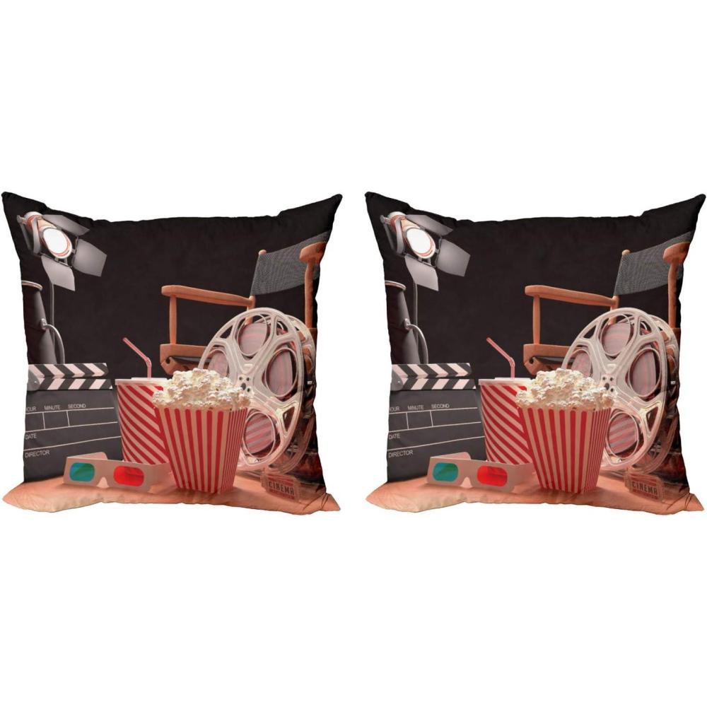 imageAmbesonne Movie Theater Decorative Throw Pillow Case Pack of 2 Objects of The Film Industry Hollywood Motion Picture Cinematography Concept Couch Bedroom Living Room Cushion Cover 24 Multicolor24 x 24 Pack of 2