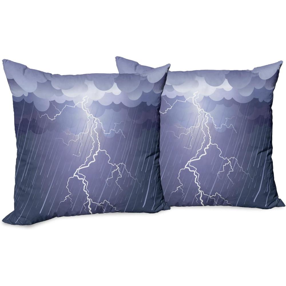 imageAmbesonne Night Decorative Throw Pillow Case Pack of 2 Lightning Strike Thunderstorm in The Air at Dark Night Rainy Electric Force Bolts Image Couch Bedroom Living Room Cushion Cover 18 Lavander