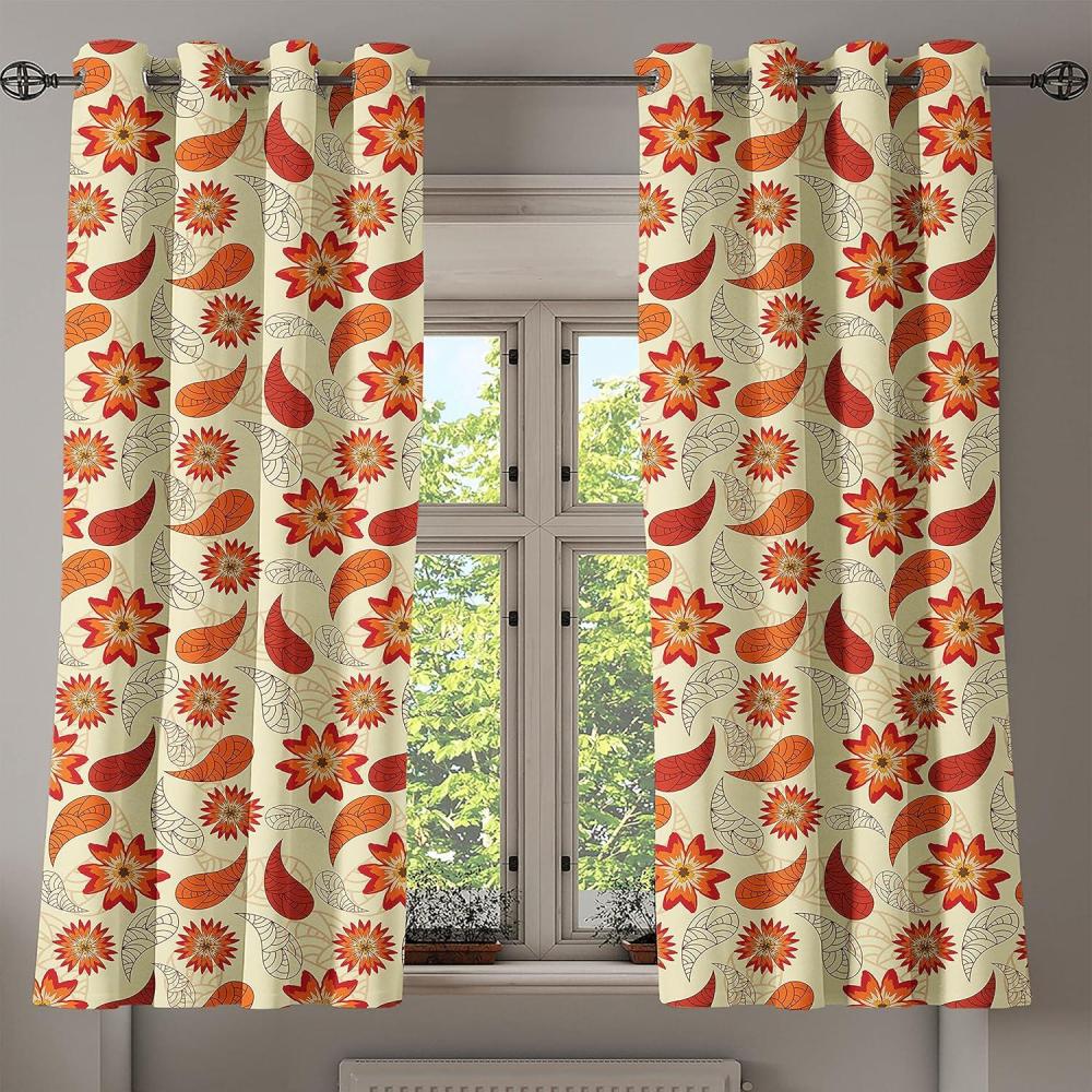 imageAmbesonne Orange Grommet Curtain Red Poppy Flowers in Retro Style and Leaves Flourish Paisley Pattern Decorative 2Panel Window Drapes for Bedroom Living Room 50 x 54 Orange Red PeachOrange Red Peach