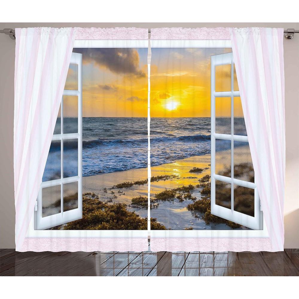 imageAmbesonne Rustic Curtains Stone Wall of Dated Closed Barn Gothic Medieval European Urban City Town Scenery Living Room Bedroom Window Drapes 2 Panel Set 108 X 90 Grey BlueWhite Yellow
