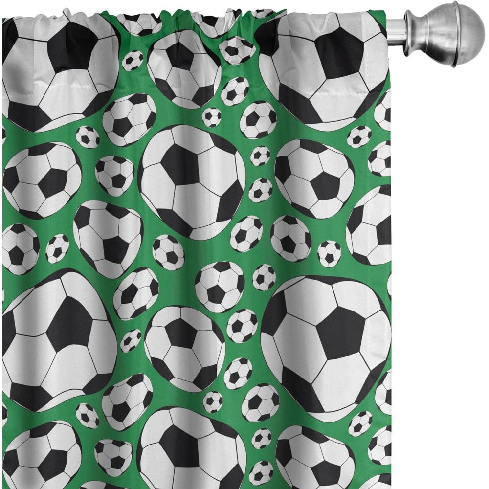 imageAmbesonne Soccer Curtains Various Sizes Footballs Pattern Active Lifestyle Popular Sport from Europe Window Treatments 2 Panel Set for Living Room Bedroom Pair of 28 x 84 Green Black White