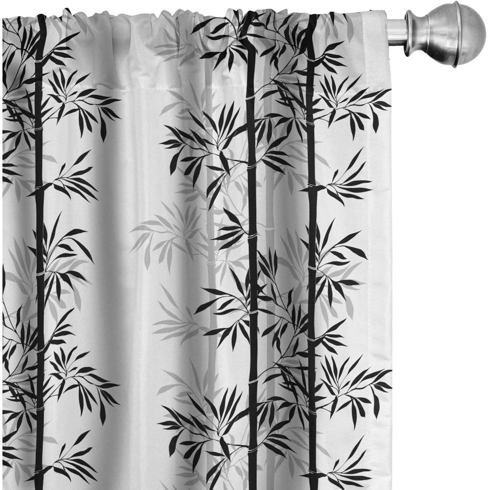 imageAmbesonne Tree of Life Curtains Silhouette of Bamboo Tree Leaves Japanese Feng Shui Boho Image Window Treatments 2 Panel Set for Living Room Bedroom Pair of 28 x 84 Pale Grey Off White