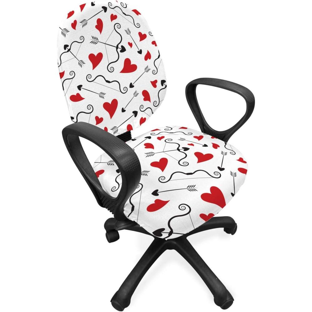 imageAmbesonne Valentines Office Chair Slipcover Arrows of Cupid Mythological Concepts Hearts with Love and Adoration Themes Protective Stretch Decorative Fabric Cover Black Red White