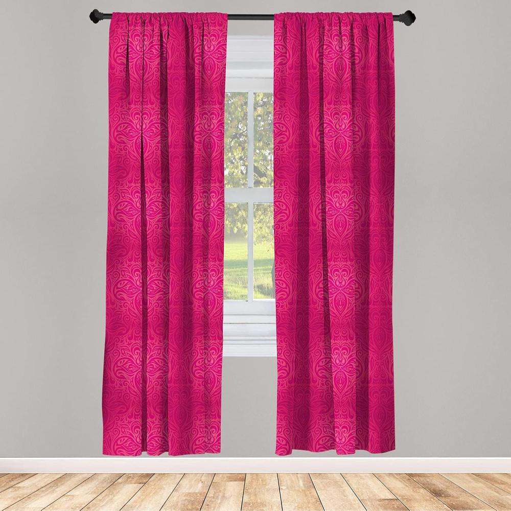 imageAmbesonne Victorian Curtains Vibrant Monochrome Illustration of Antique Floral Swirling Motif Pattern Window Treatments 2 Panel Set for Living Room Bedroom Pair of 28 x 63 Magenta Pink