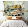 Ambesonne Antique Tapestry, Old World Map Texture Nostalgic Plan Atlas Trace of Life, Wide Wall Hanging for Bedroom Living Room Dorm, 60″ X 40″, Khaki Beige(Earth Yellow)