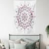 Ambesonne Antique Tapestry, Old World Map Texture Nostalgic Plan Atlas Trace of Life, Wide Wall Hanging for Bedroom Living Room Dorm, 60″ X 40″, Khaki Beige(Pale Pink and White)