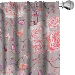 Ambesonne Abstract Modern Art Curtains, Scribble Look Boho Silhouettes Neutral Inspired Forms, Window Treatments 2 Panel Set for Living Room Bedroom, Pair of – 28″ x 84″, Pale Lavender and Off White(Pale Grey and Pastel Pink)