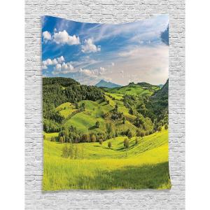 Ambesonne Antique Tapestry, Old World Map Texture Nostalgic Plan Atlas Trace of Life, Wide Wall Hanging for Bedroom Living Room Dorm, 60″ X 40″, Khaki Beige(Sky Blue Apple Green)
