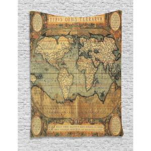 Ambesonne Antique Tapestry, Old World Map Texture Nostalgic Plan Atlas Trace of Life, Wide Wall Hanging for Bedroom Living Room Dorm, 60″ X 40″, Khaki Beige(Sand Brown Slate Blue)