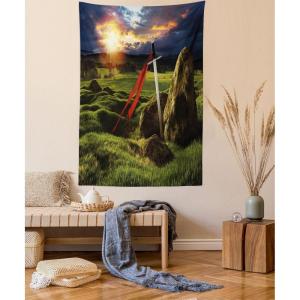 Ambesonne Antique Tapestry, Old World Map Texture Nostalgic Plan Atlas Trace of Life, Wide Wall Hanging for Bedroom Living Room Dorm, 60″ X 40″, Khaki Beige(Green Blue and Red)