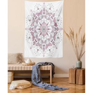 Ambesonne Antique Tapestry, Old World Map Texture Nostalgic Plan Atlas Trace of Life, Wide Wall Hanging for Bedroom Living Room Dorm, 60″ X 40″, Khaki Beige(Pale Pink and White)