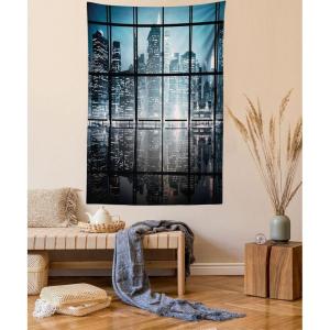 Ambesonne Antique Tapestry, Old World Map Texture Nostalgic Plan Atlas Trace of Life, Wide Wall Hanging for Bedroom Living Room Dorm, 60″ X 40″, Khaki Beige(Black Blue)