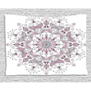 Ambesonne Antique Tapestry, Old World Map Texture Nostalgic Plan Atlas Trace of Life, Wide Wall Hanging for Bedroom Living Room Dorm, 60″ X 40″, Khaki Beige(Pink White)