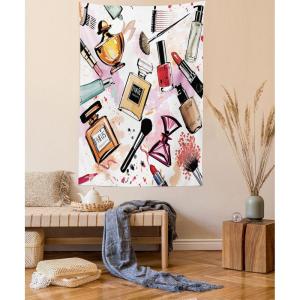 Ambesonne Antique Tapestry, Old World Map Texture Nostalgic Plan Atlas Trace of Life, Wide Wall Hanging for Bedroom Living Room Dorm, 60″ X 40″, Khaki Beige(Coral White)