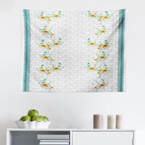 Ambesonne Floral Tapestry, Swriling Summer Bloom Flora and Stripes on Neutral Flora, Fabric Wall Hanging Decor for Bedroom Living Room Dorm, 45″ X 30″, Teal Marigold(Teal Marigold)
