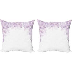 Ambesonne Flower Decorative Throw Pillow Case Pack of 2, Framing Lilac Flowers in Blossom Vernal Season Soothing Color Shades, Couch Bedroom Living Room Cushion Cover, 24″, Pale Mauve Lavender(24″ x 24″ (Pack of 2))