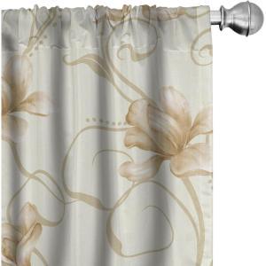 Ambesonne Garden Scene Curtains, Springtime Vibes Neutral Colors Boho Flowers Vintage Autumn Print, Window Treatments 2 Panel Set for Living Room Bedroom, Pair of – 28″ x 84″, Pale Khaki White Camel(Pale Khaki Pastel Brown)