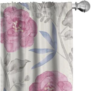 Ambesonne Garden Scene Curtains, Springtime Vibes Neutral Colors Boho Flowers Vintage Autumn Print, Window Treatments 2 Panel Set for Living Room Bedroom, Pair of – 28″ x 84″, Pale Khaki White Camel(Pale Pink Pale Grey)