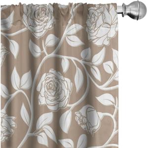 Ambesonne Garden Scene Curtains, Springtime Vibes Neutral Colors Boho Flowers Vintage Autumn Print, Window Treatments 2 Panel Set for Living Room Bedroom, Pair of – 28″ x 84″, Pale Khaki White Camel(Warm Taupe Off White)