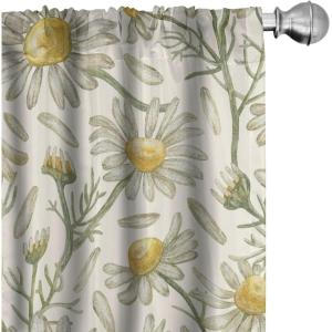 Ambesonne Garden Scene Curtains, Springtime Vibes Neutral Colors Boho Flowers Vintage Autumn Print, Window Treatments 2 Panel Set for Living Room Bedroom, Pair of – 28″ x 84″, Pale Khaki White Camel(Eggshell Reseda Green)