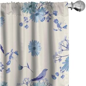 Ambesonne Garden Scene Curtains, Springtime Vibes Neutral Colors Boho Flowers Vintage Autumn Print, Window Treatments 2 Panel Set for Living Room Bedroom, Pair of – 28″ x 84″, Pale Khaki White Camel(Off White Ceil Blue)