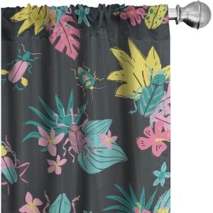 Ambesonne Garden Scene Curtains, Springtime Vibes Neutral Colors Boho Flowers Vintage Autumn Print, Window Treatments 2 Panel Set for Living Room Bedroom, Pair of – 28″ x 84″, Pale Khaki White Camel(Mustard and Pastel Pink)