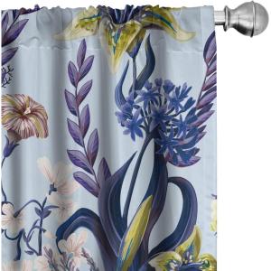 Ambesonne Garden Scene Curtains, Springtime Vibes Neutral Colors Boho Flowers Vintage Autumn Print, Window Treatments 2 Panel Set for Living Room Bedroom, Pair of – 28″ x 84″, Pale Khaki White Camel(Apple Green Dark Lavender)