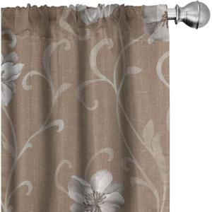 Ambesonne Garden Scene Curtains, Springtime Vibes Neutral Colors Boho Flowers Vintage Autumn Print, Window Treatments 2 Panel Set for Living Room Bedroom, Pair of – 28″ x 84″, Pale Khaki White Camel(Cocoa Pale Grey)