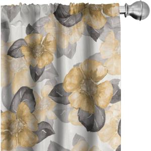 Ambesonne Garden Scene Curtains, Springtime Vibes Neutral Colors Boho Flowers Vintage Autumn Print, Window Treatments 2 Panel Set for Living Room Bedroom, Pair of – 28″ x 84″, Pale Khaki White Camel(Amber Charcoal Grey)