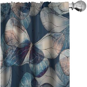 Ambesonne Garden Scene Curtains, Springtime Vibes Neutral Colors Boho Flowers Vintage Autumn Print, Window Treatments 2 Panel Set for Living Room Bedroom, Pair of – 28″ x 84″, Pale Khaki White Camel(Dark Sky Blue Dusk)