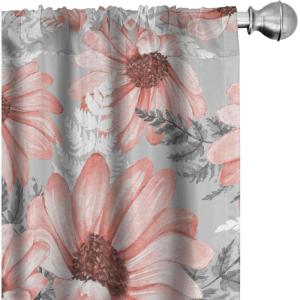 Ambesonne Garden Scene Curtains, Springtime Vibes Neutral Colors Boho Flowers Vintage Autumn Print, Window Treatments 2 Panel Set for Living Room Bedroom, Pair of – 28″ x 84″, Pale Khaki White Camel(Pale Grey Pale Pink Rose)