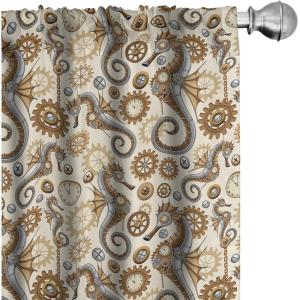 Ambesonne Giraffe Curtains, Animal Print with African Tree Cartoon Concept Nature Art on Neutral Stripes, Window Treatments 2 Panel Set for Living Room Bedroom, Pair of – 28″ x 63″, Green Camel Tan(Pale Brown Grey and Cream)