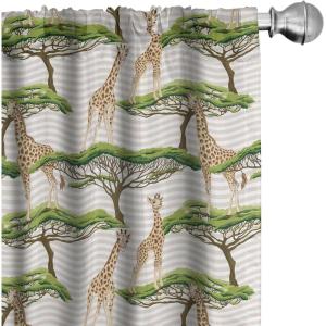 Ambesonne Giraffe Curtains, Animal Print with African Tree Cartoon Concept Nature Art on Neutral Stripes, Window Treatments 2 Panel Set for Living Room Bedroom, Pair of – 28″ x 63″, Green Camel Tan(Green Camel Tan)