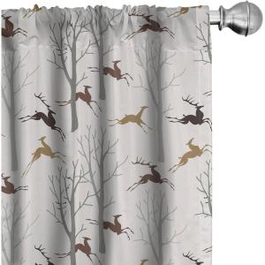 Ambesonne Giraffe Curtains, Animal Print with African Tree Cartoon Concept Nature Art on Neutral Stripes, Window Treatments 2 Panel Set for Living Room Bedroom, Pair of – 28″ x 63″, Green Camel Tan(Brown Eggshell and Pale Grey)