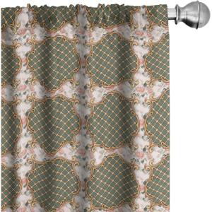 Ambesonne Giraffe Curtains, Animal Print with African Tree Cartoon Concept Nature Art on Neutral Stripes, Window Treatments 2 Panel Set for Living Room Bedroom, Pair of – 28″ x 63″, Green Camel Tan(Peacock Green Mustard)