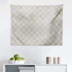 Ambesonne Grey Plaid Tapestry, Scandinavian Tartan Pattern Plain and Neutral Repeated Illustration, Fabric Wall Hanging Decor for Bedroom Living Room Dorm, 28″ X 23″, Pearl and Eggshell(Pearl and Eggshell)