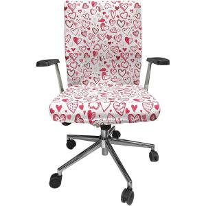 Ambesonne Love Office Chair Cover, Valentine Hearts Gatherings Engagement Honeymoon Arrow Doodle Style Print, Stretchable Decorative Universal Size High Back Printed Slipcover, Magenta Ruby White(Magenta Ruby White)
