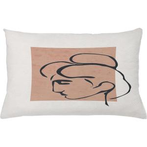 Ambesonne Mid Century Modern Boho Throw Pillow Cushion Cover, Minimalist Outline Lady Silhouette and Rectangle Print, Decorative Rectangle Accent Pillow Case, 26″ X 16″, Almond Dark Slate Blue