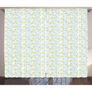 Ambesonne Rustic Curtains, Stone Wall of Dated Closed Barn Gothic Medieval European Urban City Town Scenery, Living Room Bedroom Window Drapes 2 Panel Set, 108″ X 90″, Grey Blue(Light Yellow Green)