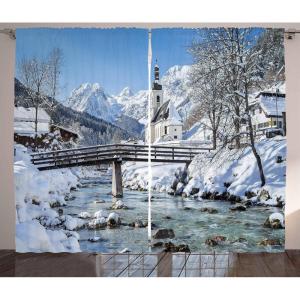 Ambesonne Rustic Curtains, Stone Wall of Dated Closed Barn Gothic Medieval European Urban City Town Scenery, Living Room Bedroom Window Drapes 2 Panel Set, 108″ X 90″, Grey Blue(White and Brown)